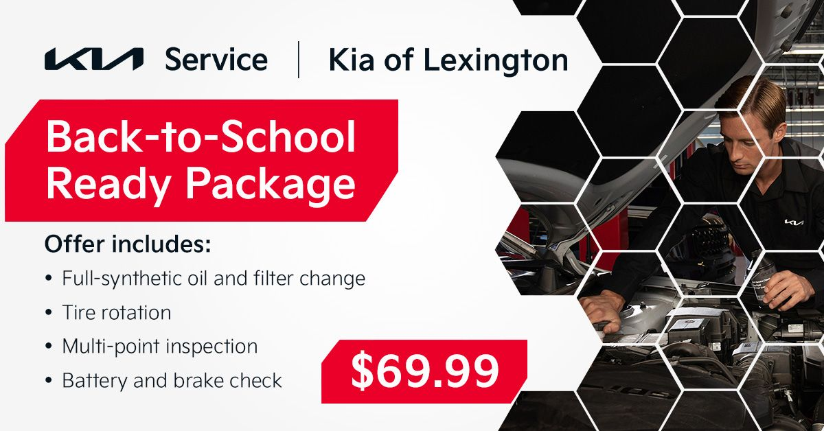 Back-to-School Ready Package, full-synthetic oil and filter change, tire rotation, multi-point inspection, battery and brake check, $69.99